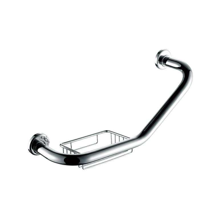 Angled Grab Bar with metal shelf – U654 (Chrome)